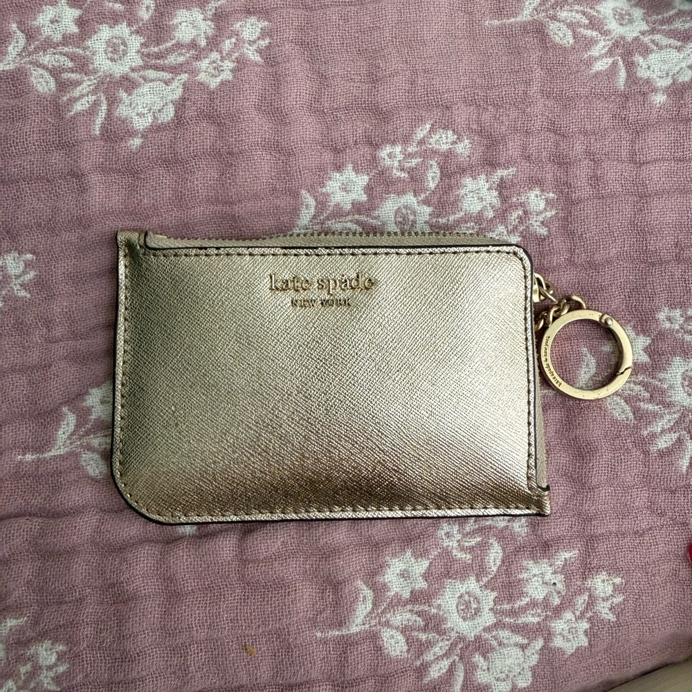 kate spade metallic rose gold card case with keyring